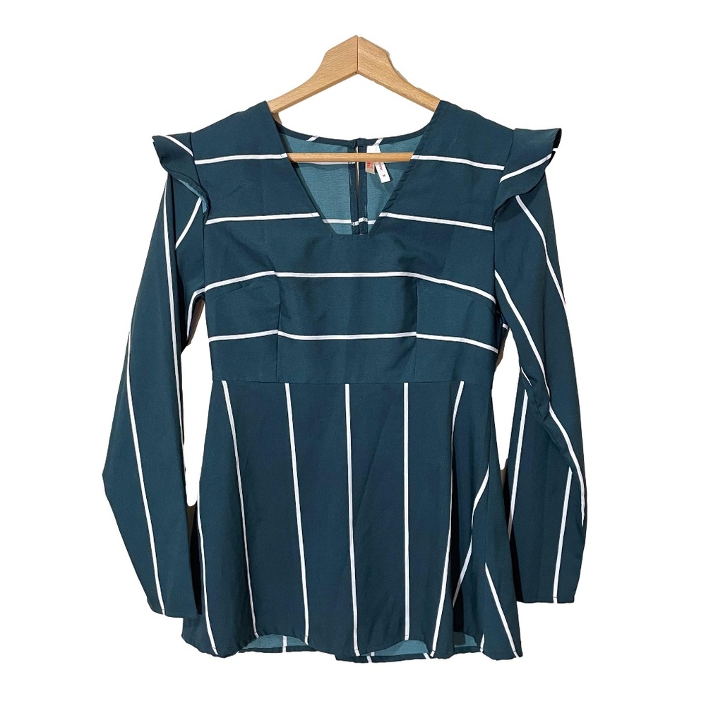 Green & White Peplum stripped top | True Destiny